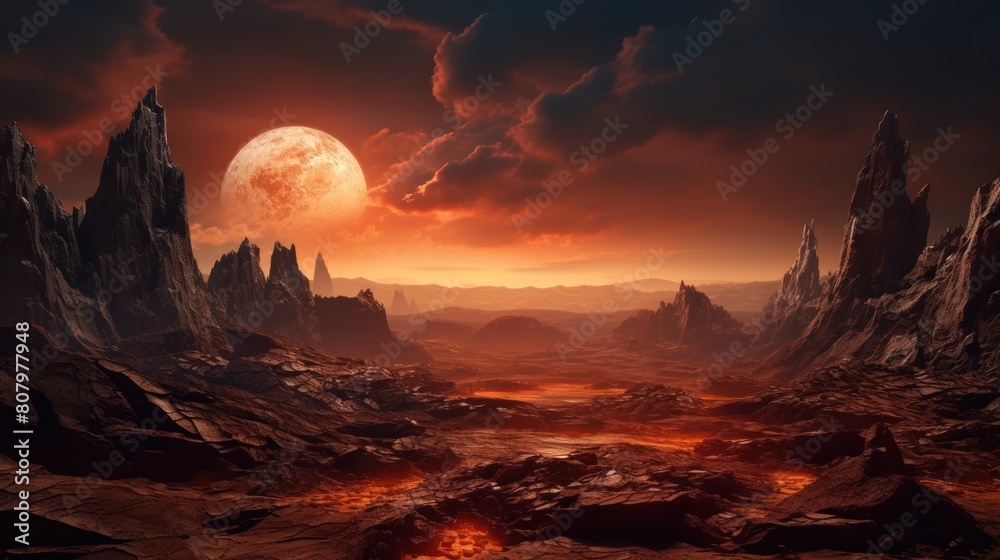  alien world with intricate rock formations, swirling clouds, 
