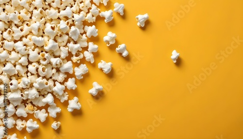 Popcorn scattered on a bright background