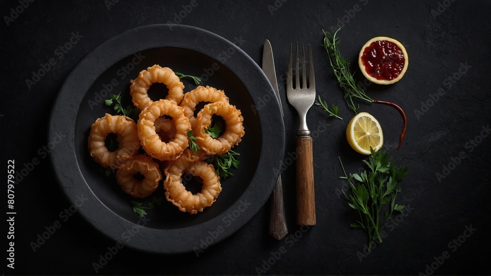 Naklejka premium Calamares a la Romana (Fried Squid Rings)