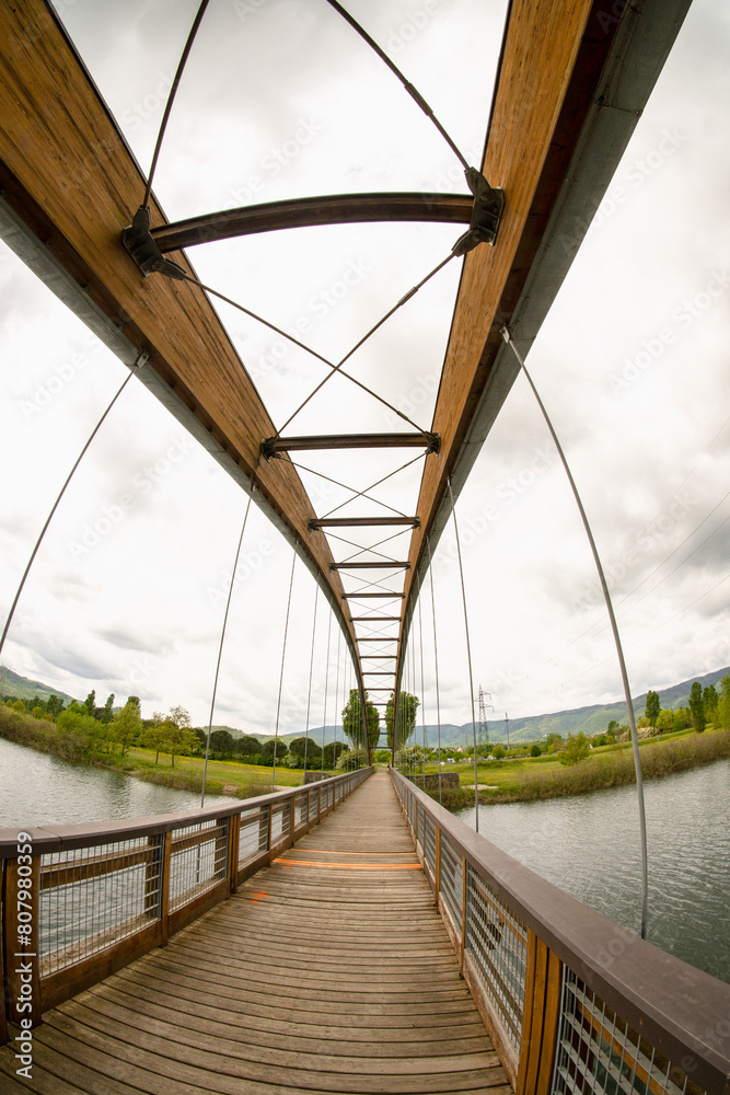 Fototapeta premium Italy Florence, Barberino del Mugello, Bilancino Lake, Lakeside Trekking and Panoramic Views the footbridge
