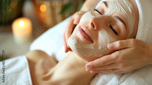 A woman getting a facial mask at the spa  AI