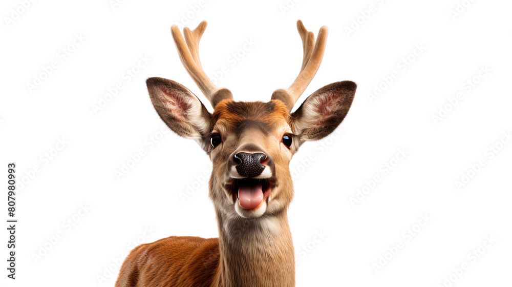 Fototapeta premium Funny deer looking straight isolated on transparent background