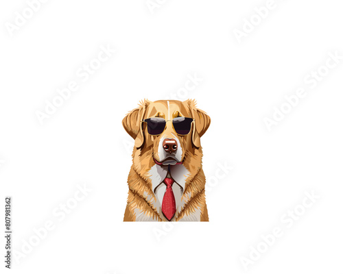 Golden Retriever Hund mit Sonnenbrille und Anzug