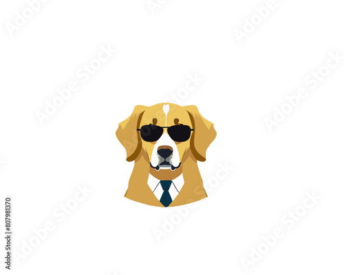 Golden Retriever Hund mit Sonnenbrille und Anzug