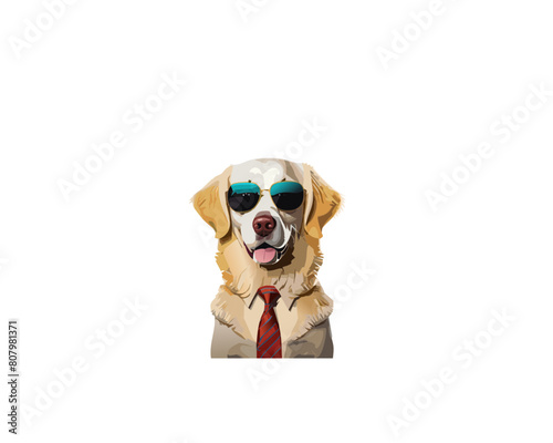 Golden Retriever Hund mit Sonnenbrille und Anzug