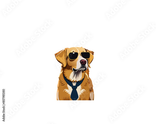 Golden Retriever Hund mit Sonnenbrille und Anzug