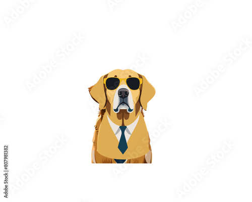 Golden Retriever Hund mit Sonnenbrille und Anzug