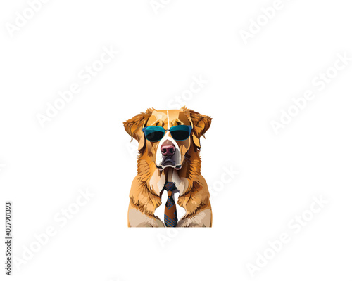 Golden Retriever Hund mit Sonnenbrille und Anzug
