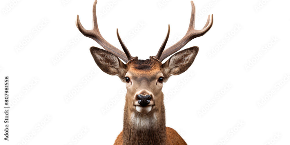 Funny deer looking straight isolated on transparent background