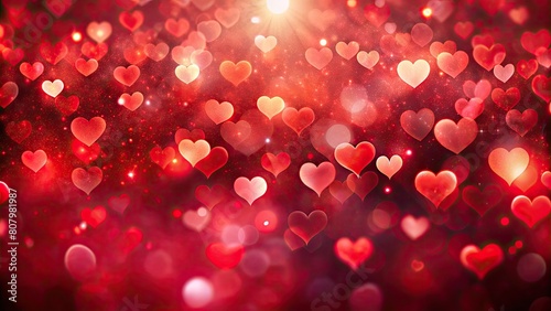 Valentine's day abstract background with red hearts bokeh