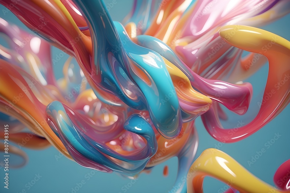 Fototapeta premium Colorful airy texture, background of graceful textures 3D special effect flowing abstract fantasy background. Modern art magic liquid, three-dimensional liquid. Ai generated