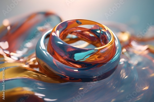  Abstract holographic melted shape. Liquid metal form isolated. Iridescent wavy chrome substance. Ai generated