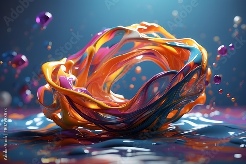  Abstract holographic melted shape. Liquid metal form isolated. Iridescent wavy chrome substance. Ai generated