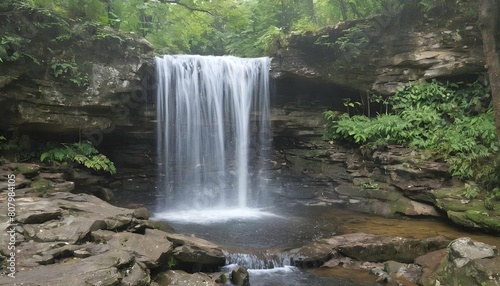A waterfall cascading over a natural stone bridge