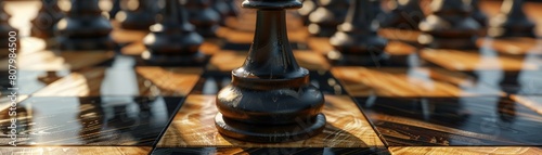 A mesmerizing 3D illustration of a chessboard with pieces strategically positioned, depicting strategic thinking and problemsolving skills ,3D render
