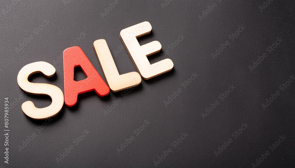 Obraz premium The word SALE on pure black background, copy space on a side