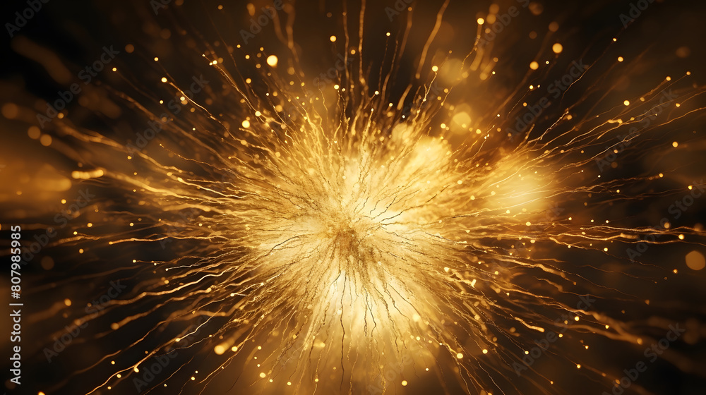 Obraz premium Digital yellow gold exploding firework illustration abstract graphic poster web page PPT background