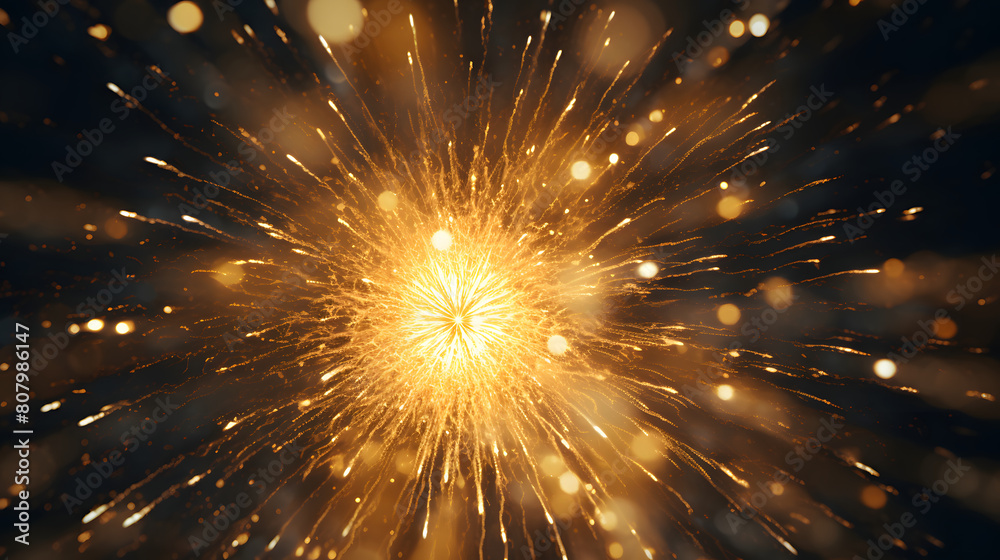 Fototapeta premium Digital yellow gold exploding firework illustration abstract graphic poster web page PPT background