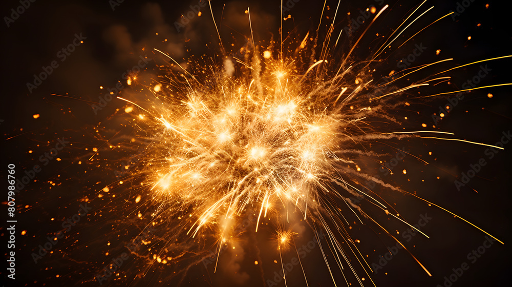 Obraz premium Digital yellow gold exploding firework illustration abstract graphic poster web page PPT background
