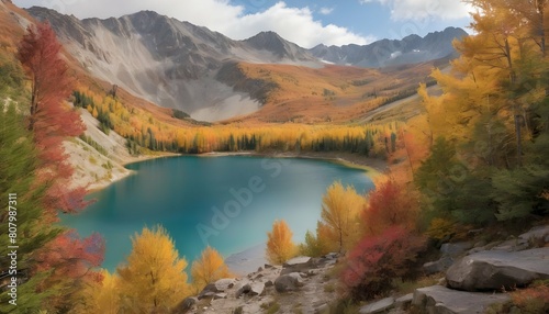 A mountain lake surrounded by colorful autumn foli upscaled 2