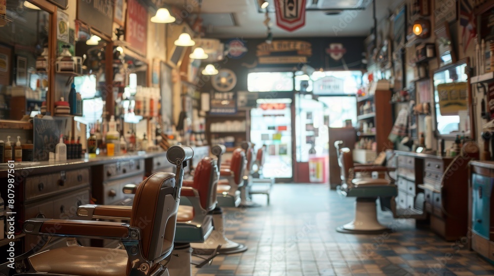 A barber shop with a lot of chairs and mirrors, AI A barber shop with a lot of chairs and mirrors, AI
