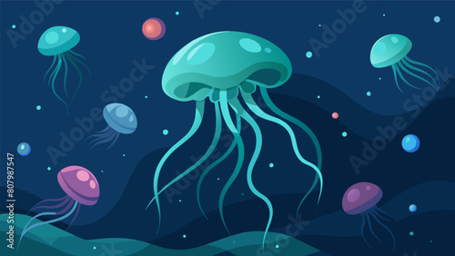 A deep and tranquil sea with bioluminescent jellyfish representing neurons gently floating and reconnecting with each other in a graceful dance.