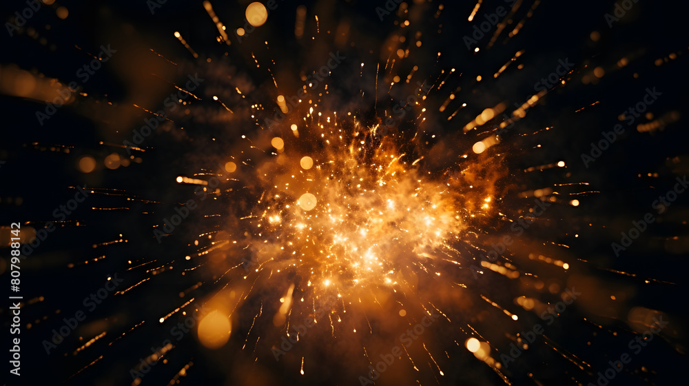 Obraz premium Digital yellow gold exploding firework illustration abstract graphic poster web page PPT background