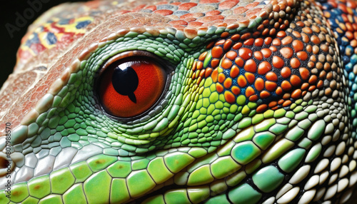Vibrant close-up portrait of a lizard's colorful eye in the wild wildlife nature habitat