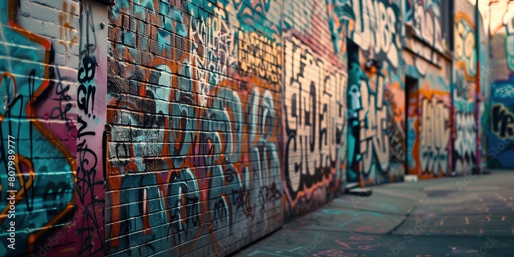 Fototapeta premium graffiti wall on streetside along the alley, Generative Ai