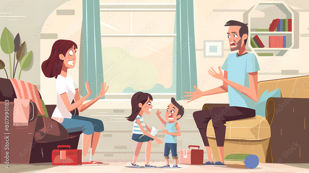 Family during a quarrel at home with parents swearing vector illustration Family during a quarrel at home with parents swearing vector illustration