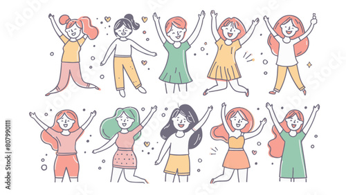  set of simple line illustration of women