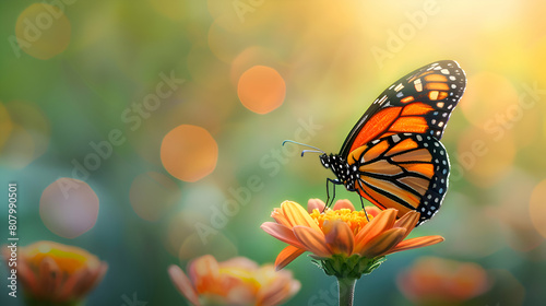 Biodiversity and Pollinators: Photo Realistic Butterfly Icon on Flower Emphasizing Environmental Balance and Health