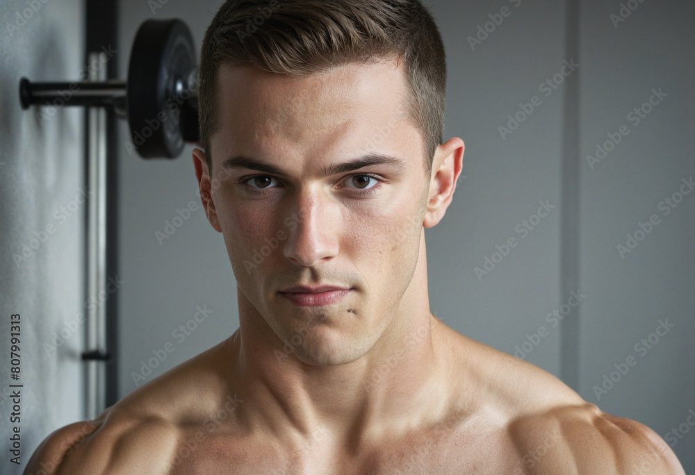 A handsome young man in a sleeveless tank top, standing in a gym, taking a rest after an intense workout A handsome young man in a sleeveless tank top, standing in a gym, taking a rest after an intense workout
