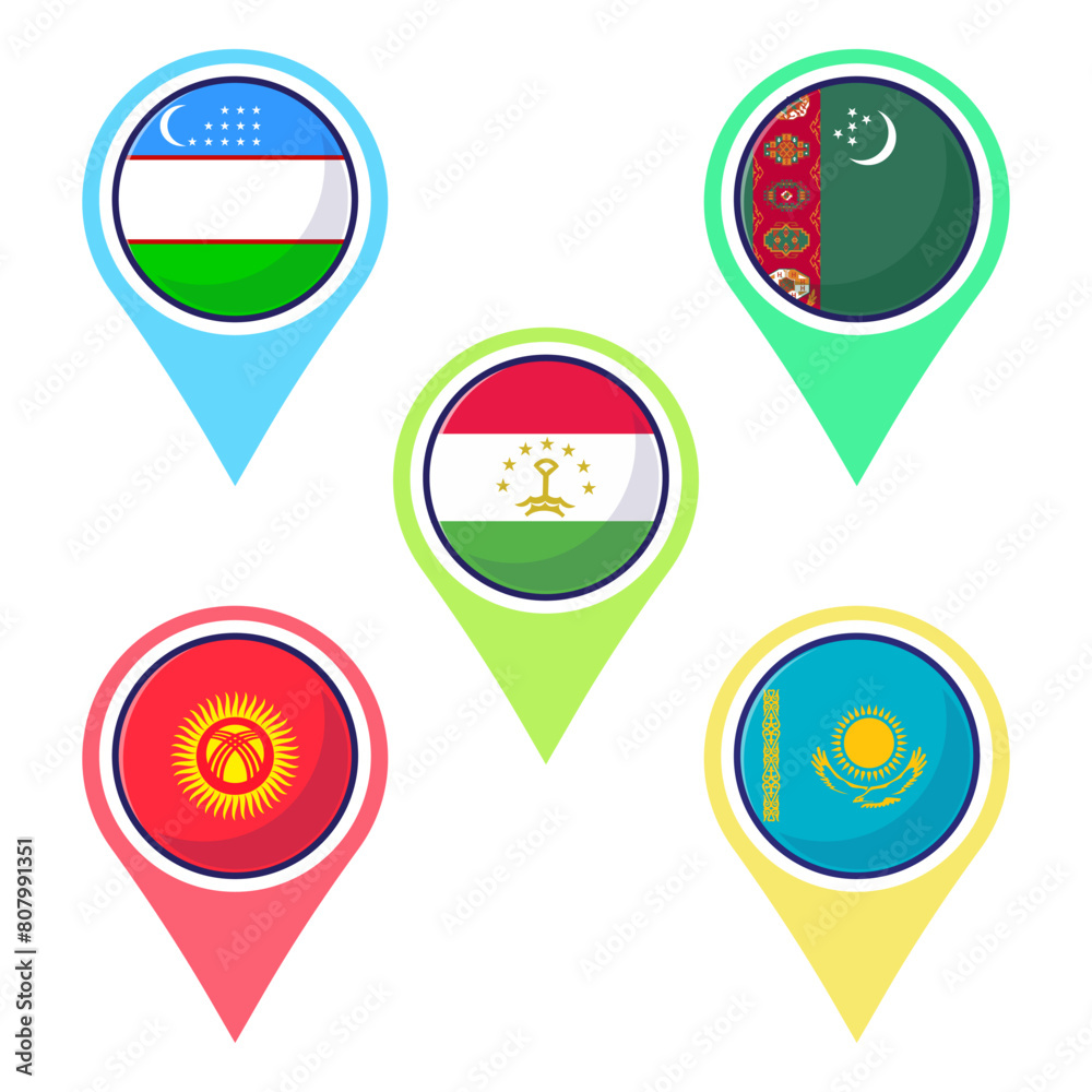 Flat vector of Central Asian countries flag icon mascot collection Flat vector of Central Asian countries flag icon mascot collection