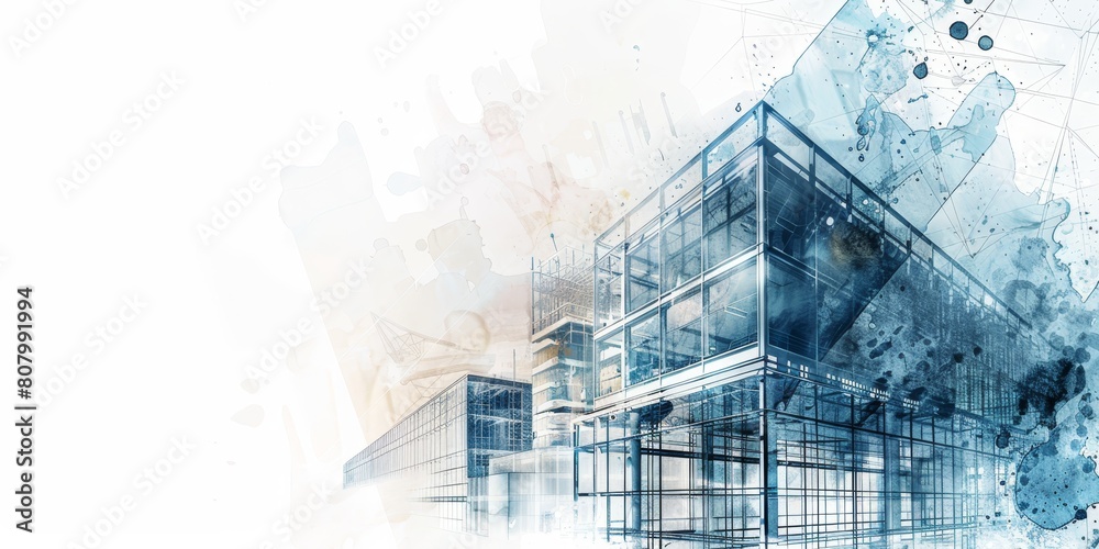 Obraz premium A building with a blue and white color scheme. The building is tall and has a modern design