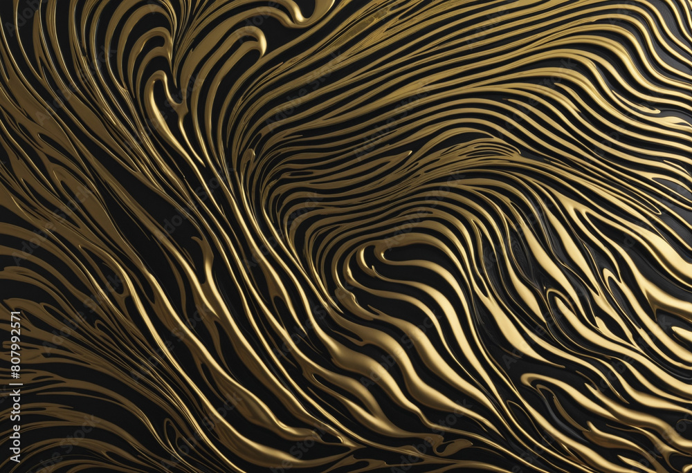 Golden and Black Wave Pattern Decorative Wallpaper with Elegant Arabesque Design