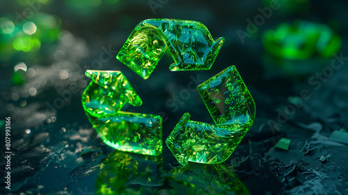 Eco-Friendly Green Glass Recycling Symbol: Sustainable Environment Concept with Natural Light photo