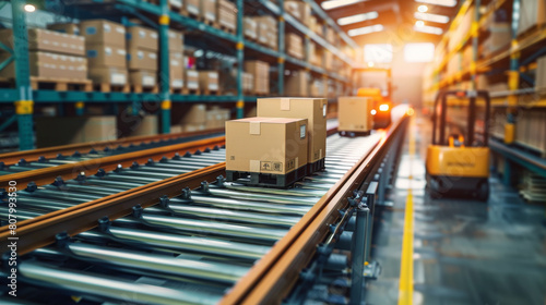 E-commerce logistics Parcels on the move in a modern warehouse