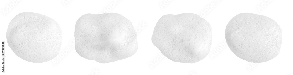 top view set shampoo bubble isolated on a white background, white foam soap. concept of suds texture, foam bubble in a bathtub. shaving cream gel, bath lather top view set shampoo bubble isolated on a white background, white foam soap. concept of suds texture, foam bubble in a bathtub. shaving cream gel, bath lather