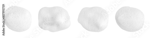 top view set shampoo bubble isolated on a white background, white foam soap. concept of suds texture, foam bubble in a bathtub. shaving cream gel, bath lather