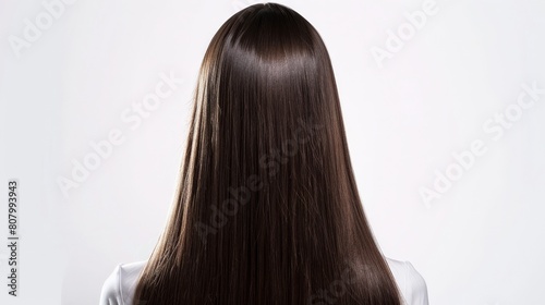 A photo of a woman with long, straight, brown hair.