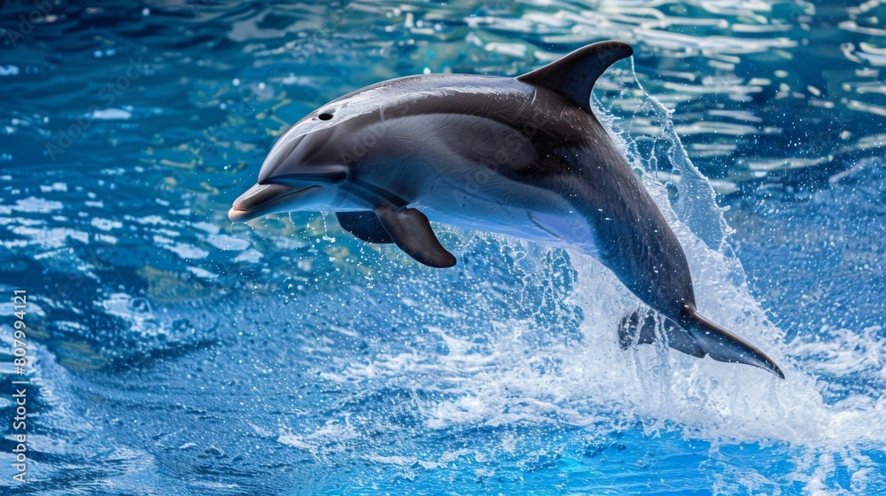 Fototapeta premium A dolphin leaping out of the water with a splash, showcasing agility
