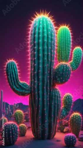 Cinco De Mayo Mexican Holiday, Neon cactus background