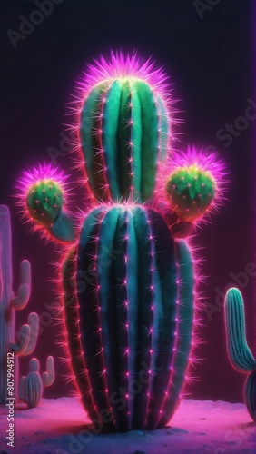 Cinco De Mayo Mexican Holiday  Neon cactus background