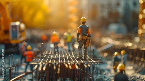 Photo realistic image of a foreman supervising construction workers on site, ensuring safety protocols and productivity standards are maintained - Construction Site Supervision photo