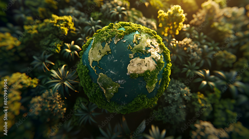 Environmental Awareness: Globe Icon Framed by Forest Canopy Environmental Awareness: Globe Icon Framed by Forest Canopy