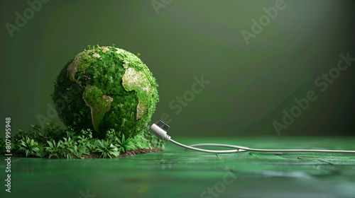 Renewable Energy Concept: Photo Realistic Green Energy Icon with Electric Plug, Supporting a Greener Earth