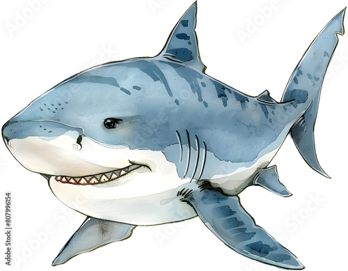 Cute Shark illustration Transparent Backgrounf Watercolor Style