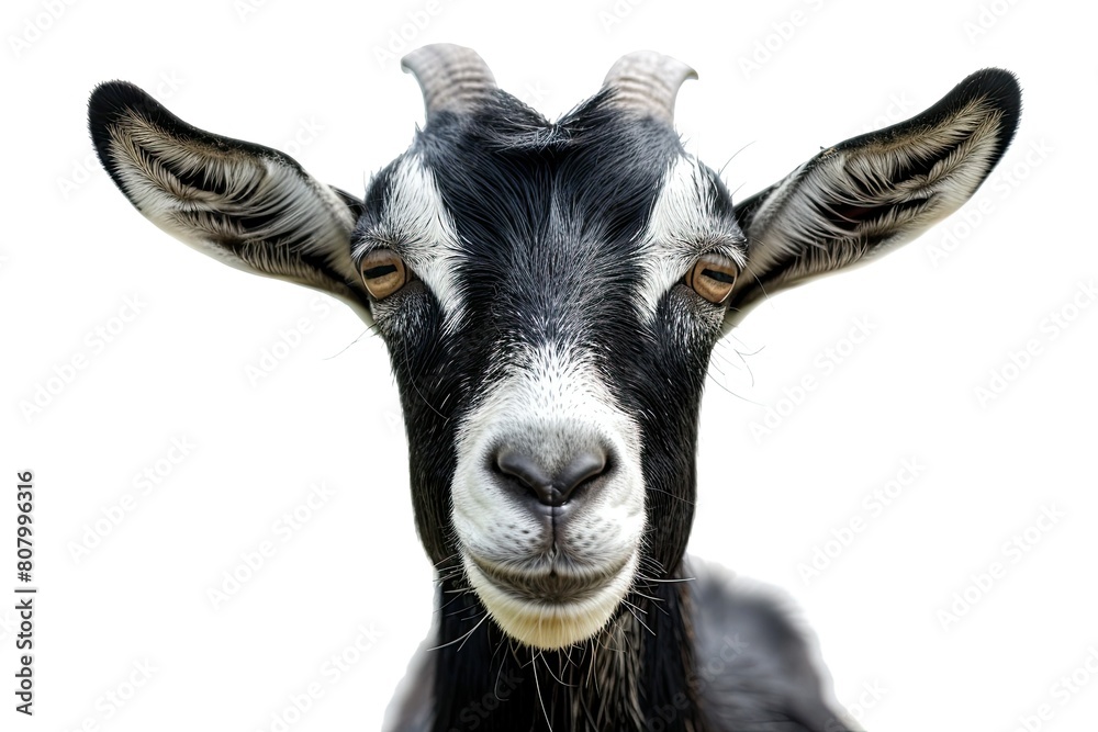 close up adult goat on a white background