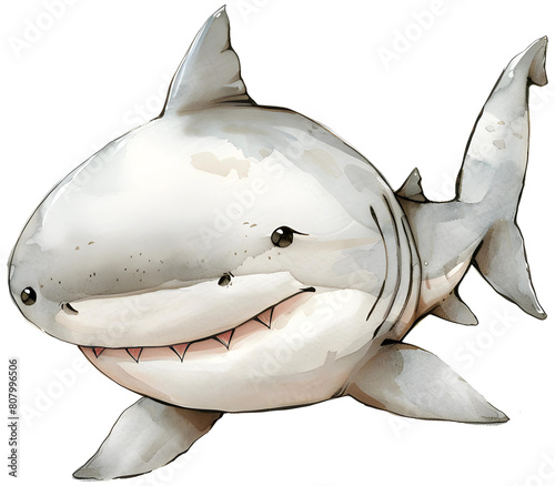 Cute Shark illustration Transparent Backgrounf Watercolor Style photo